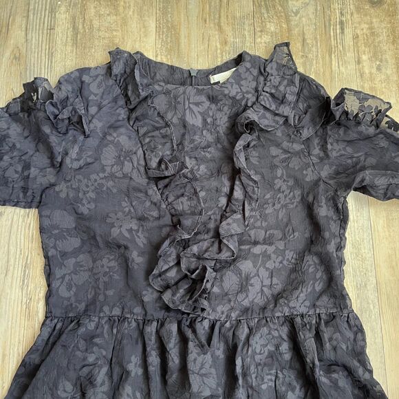 H&M Ruffle Blouse Women's S 6 Black Goth Floral - Picture 11 of 12